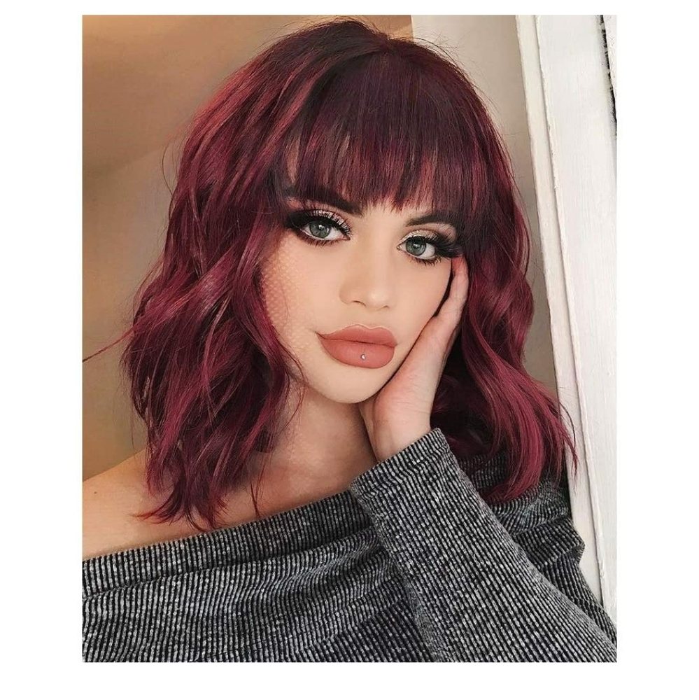 ❗Last 1❗Wine Water Wave Short Bob Wig With Bangs